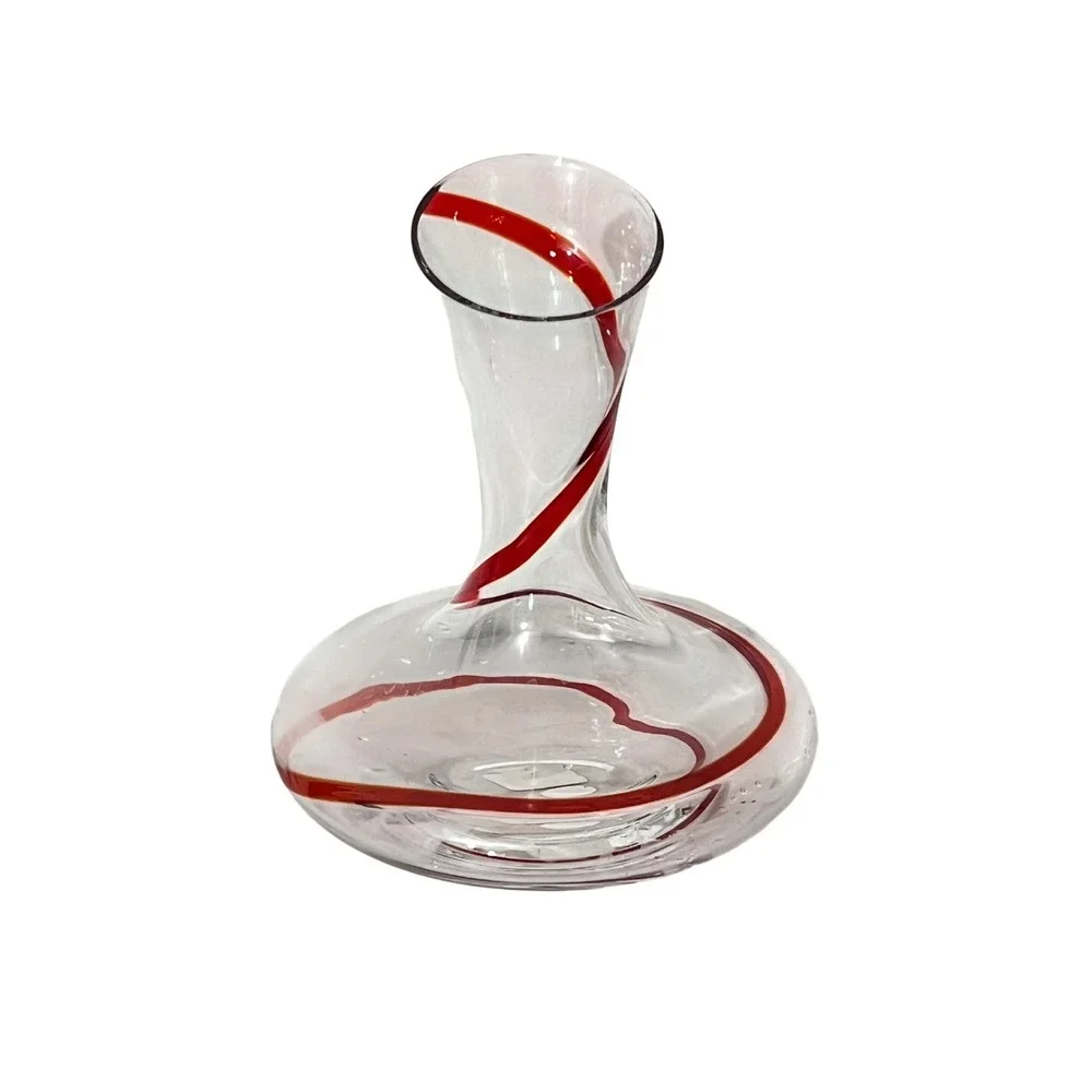 Pier 1 Wine Decanter  Clear Red Swirl Mouth Blown Glass Carafe 450/4511